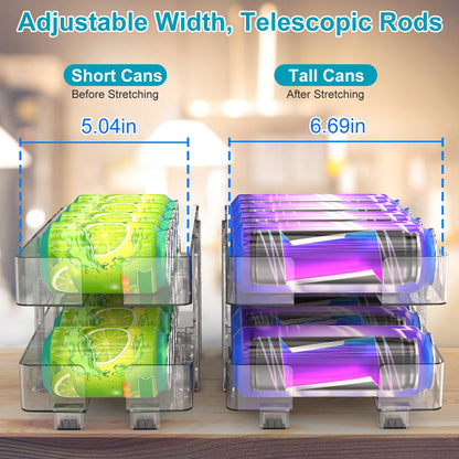 2Pack Adjustable Soda Can Organizers 2Tier Can Holders Beverage Dispensers For Fridge Pantry Cabinet 7Degree Slope Auto Rolling