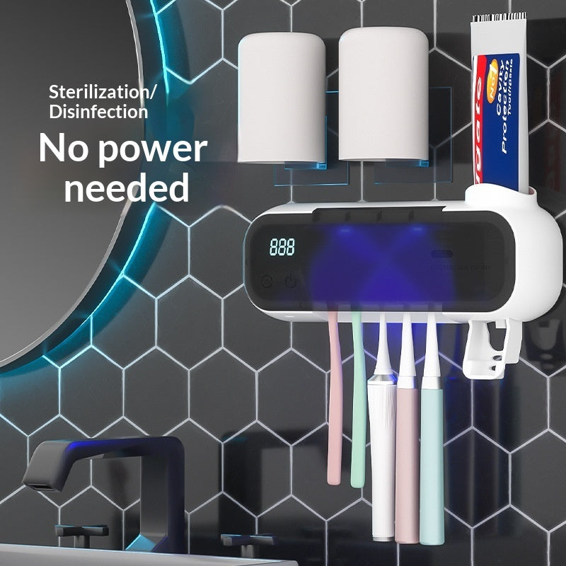UV Sterilizing Tooth Cup No-Drill Toothbrush Sterilizer With Electric Drying Storage Rack For Organization