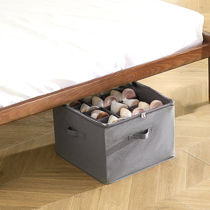 Vevor Sturdy Under Bed Shoe Storage Organizer, Adjustable Dividers Fit 16 Compartments, Shoe Storage Organizer For Closet Organization With Clear Cover, Shoe Rack & Basket, For Closet, Entryway, Trunk